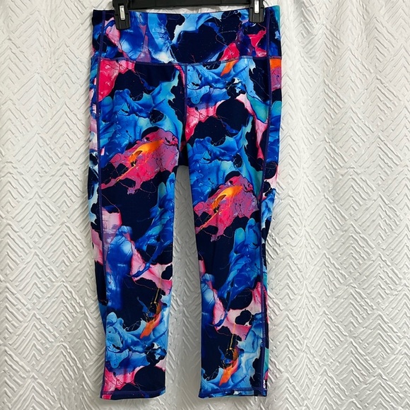 Athleta Multicolor Floral High Rise Leggings Size Medium Blue Pink Orange - Picture 1 of 4